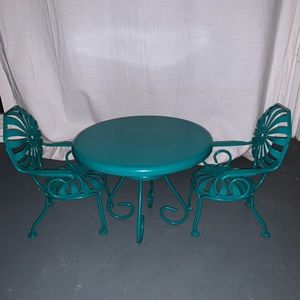 American Girl Doll Green Metal Table and Chairs